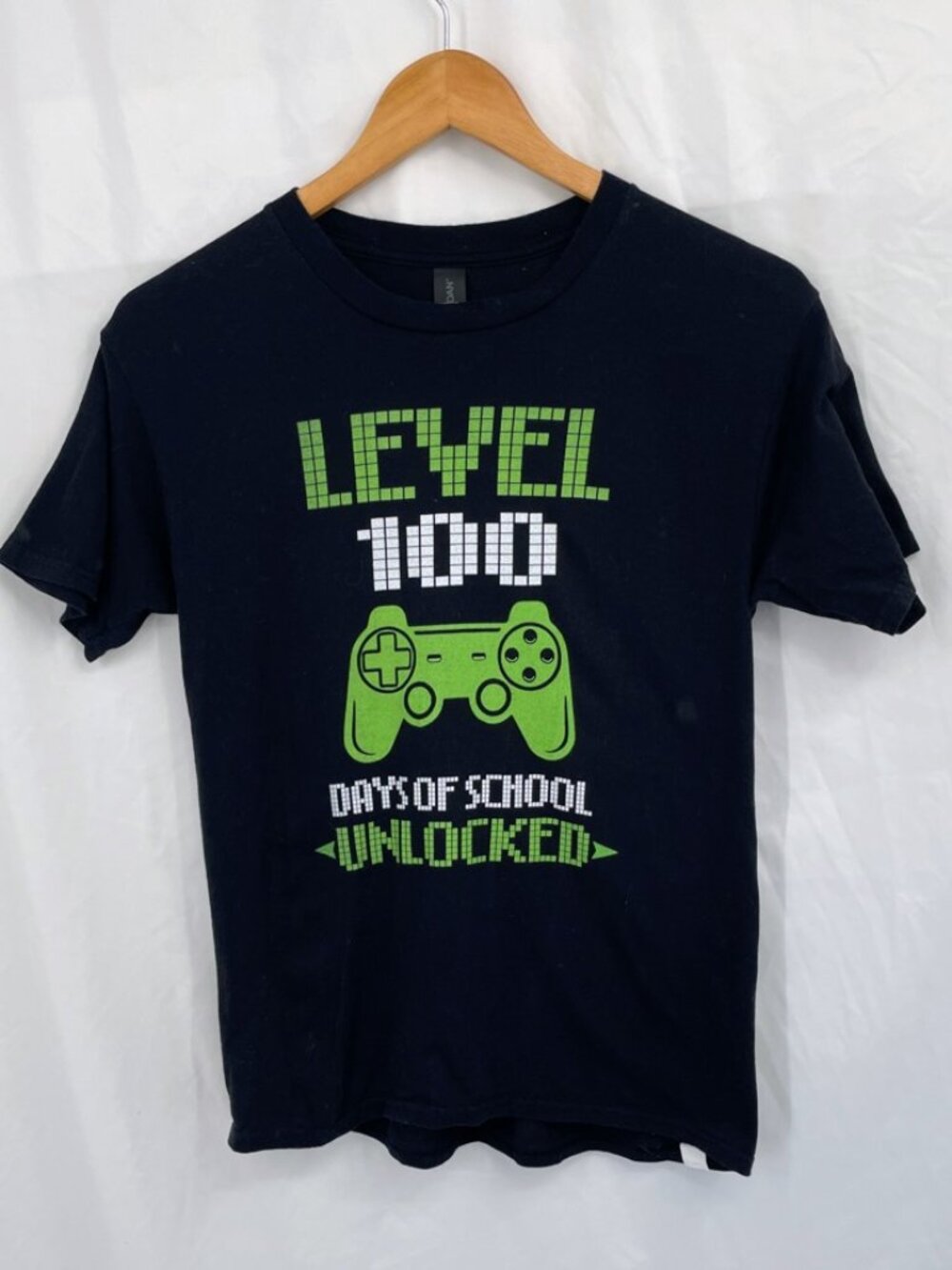 Child 100 School Days Gaming Level 100 Unlocked Black Short Sleeve Shirt